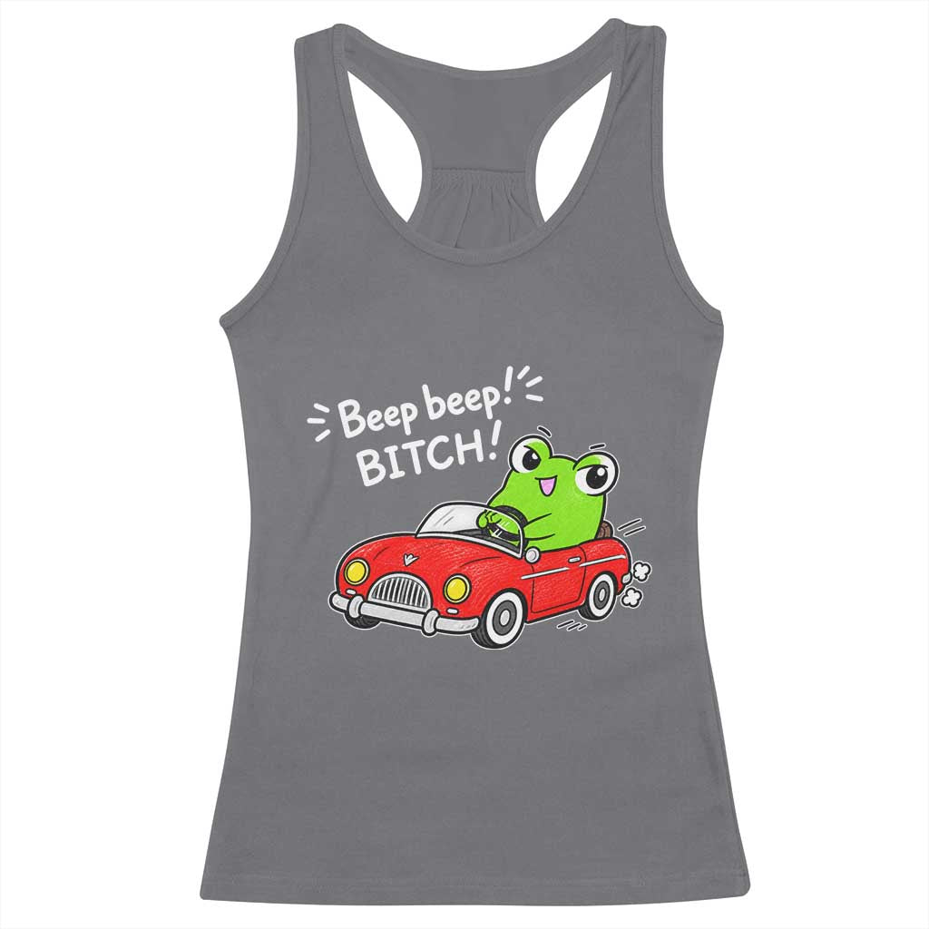 Beep Beep Frog Racerback Tank Top Funny Driving Frog Red Convertible Car Graphic TS10 Charcoal Print Your Wear