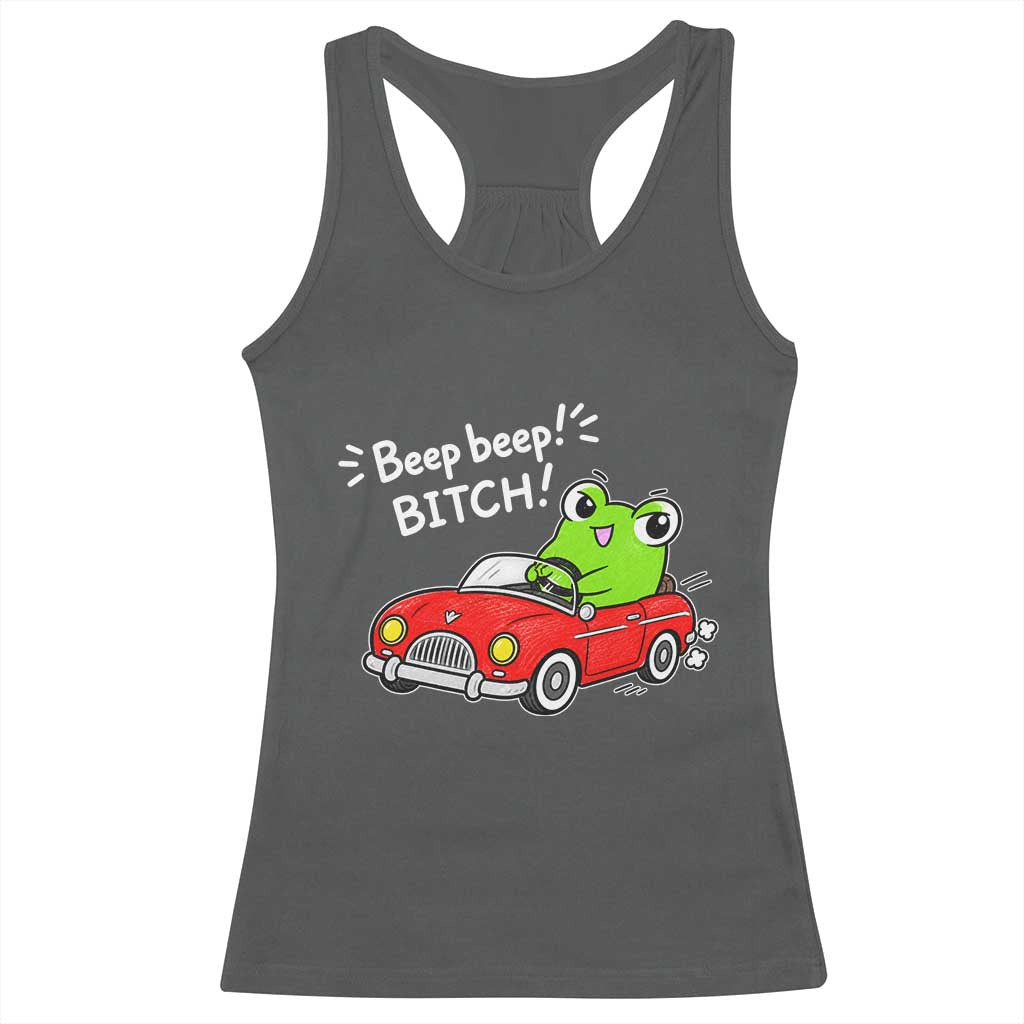 Beep Beep Frog Racerback Tank Top Funny Driving Frog Red Convertible Car Graphic TS10 Dark Heather Print Your Wear
