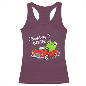 Beep Beep Frog Racerback Tank Top Funny Driving Frog Red Convertible Car Graphic TS10 Maroon Print Your Wear