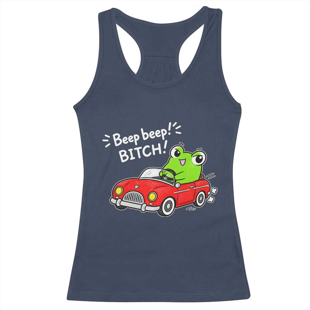Beep Beep Frog Racerback Tank Top Funny Driving Frog Red Convertible Car Graphic TS10 Navy Print Your Wear