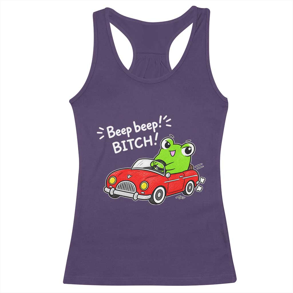 Beep Beep Frog Racerback Tank Top Funny Driving Frog Red Convertible Car Graphic TS10 Purple Print Your Wear