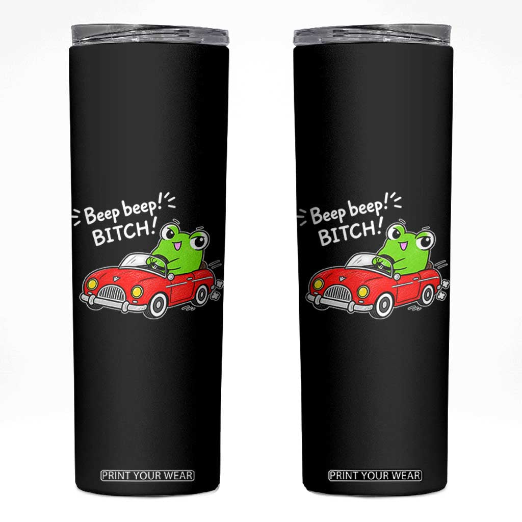 Beep Beep Frog Skinny Tumbler Funny Driving Frog Red Convertible Car Graphic TS10 Black Print Your Wear