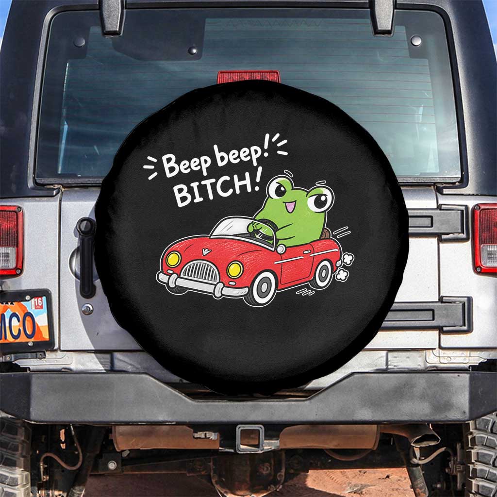 Beep Beep Frog Spare Tire Cover Funny Driving Frog Red Convertible Car Graphic TS10 No hole Black Print Your Wear