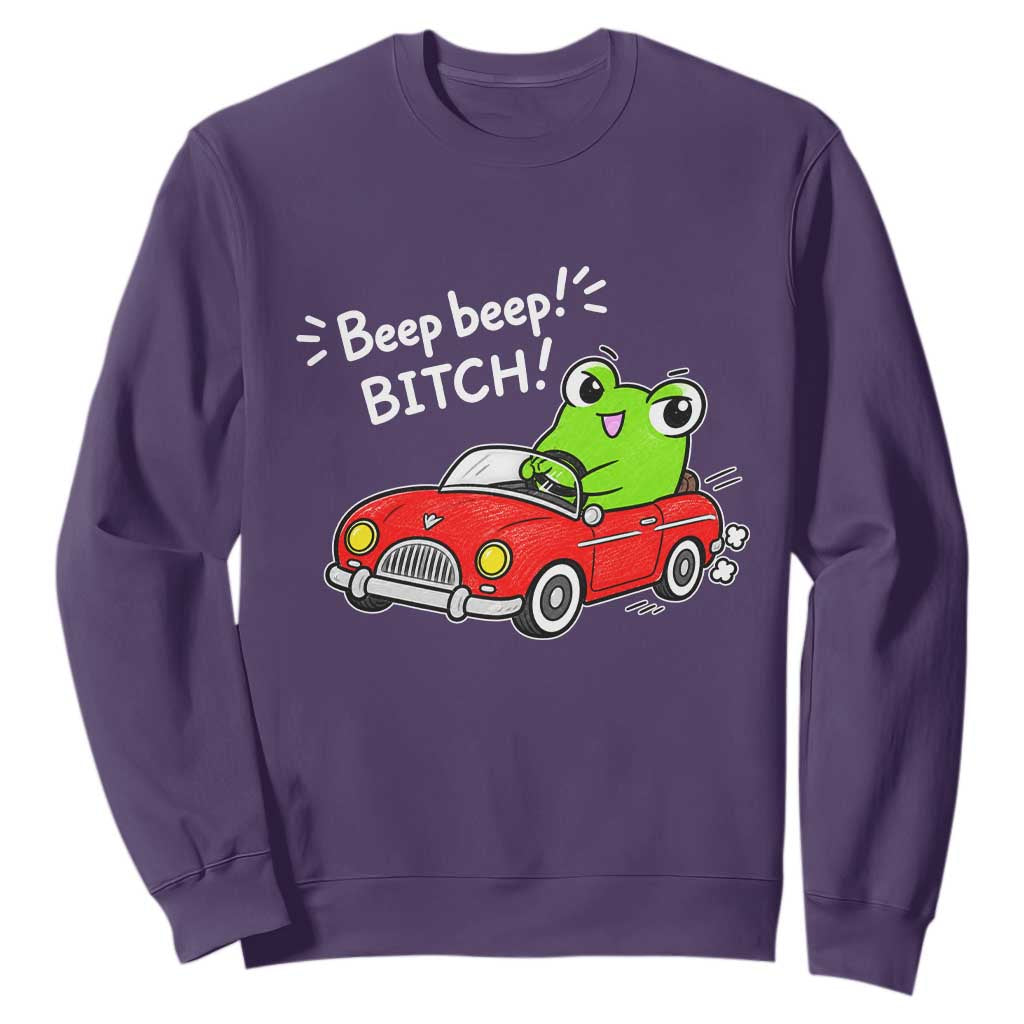Beep Beep Frog Sweatshirt Funny Driving Frog Red Convertible Car Graphic TS10 Purple Print Your Wear