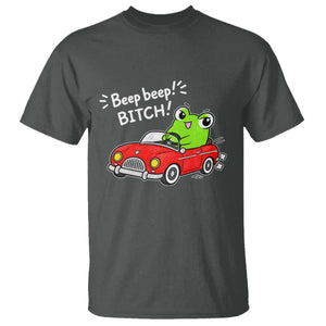 Beep Beep Frog T Shirt Funny Driving Frog Red Convertible Car Graphic TS10 Dark Heather Print Your Wear