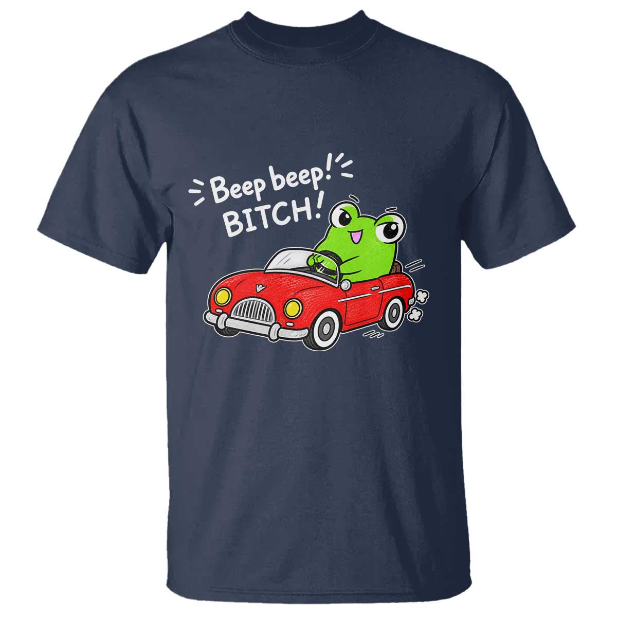 Beep Beep Frog T Shirt Funny Driving Frog Red Convertible Car Graphic TS10 Navy Print Your Wear