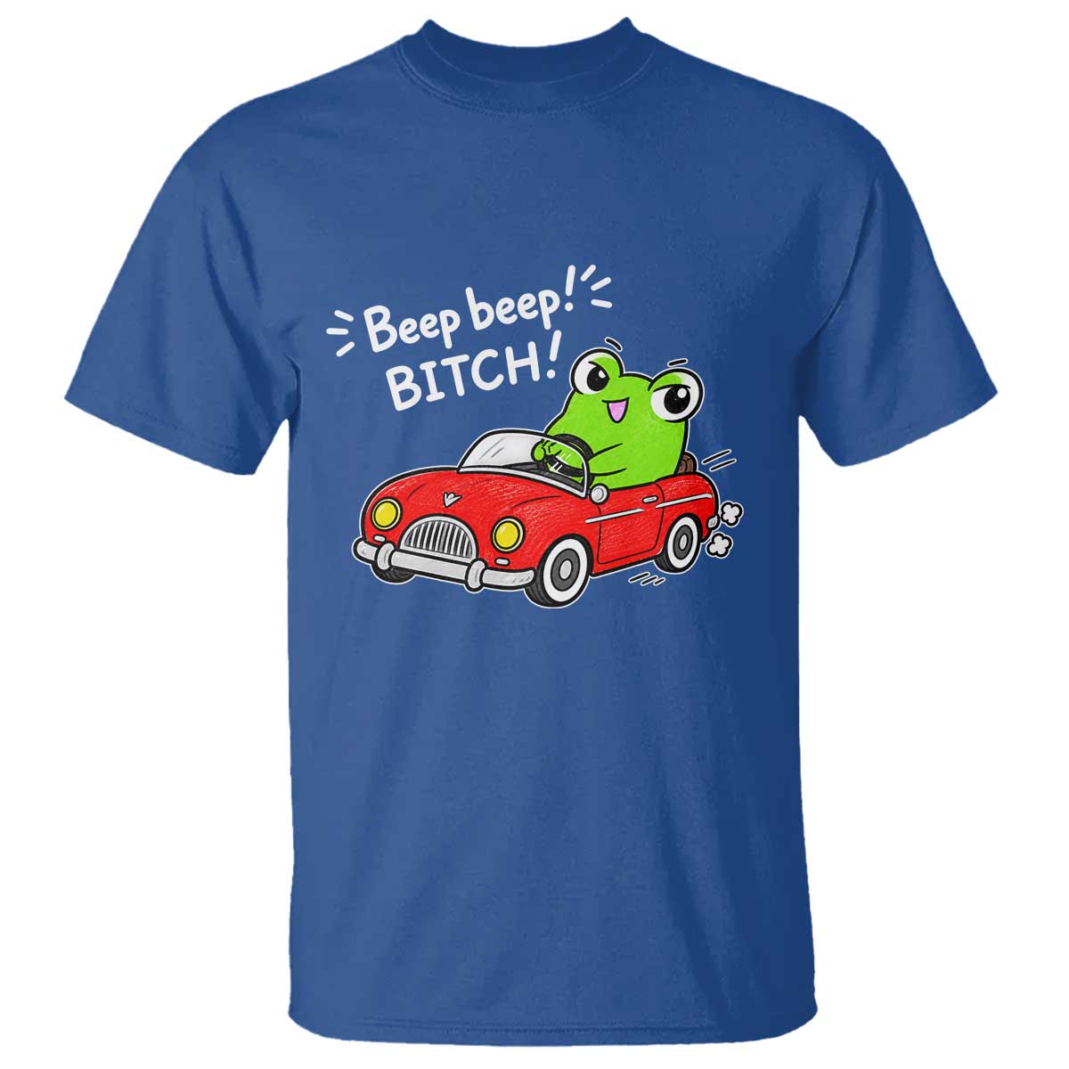 Beep Beep Frog T Shirt Funny Driving Frog Red Convertible Car Graphic TS10 Royal Blue Print Your Wear