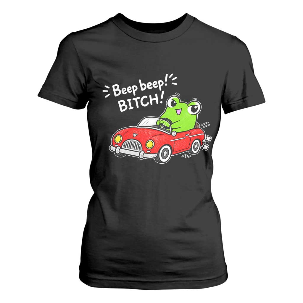 Beep Beep Frog T Shirt For Women Funny Driving Frog Red Convertible Car Graphic TS10 Black Print Your Wear