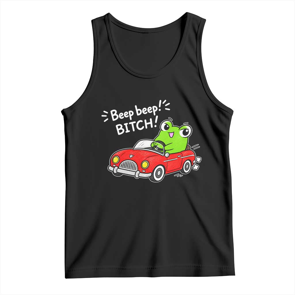 Beep Beep Frog Tank Top Funny Driving Frog Red Convertible Car Graphic TS10 Black Print Your Wear