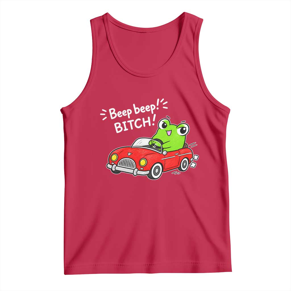 Beep Beep Frog Tank Top Funny Driving Frog Red Convertible Car Graphic TS10 Red Print Your Wear