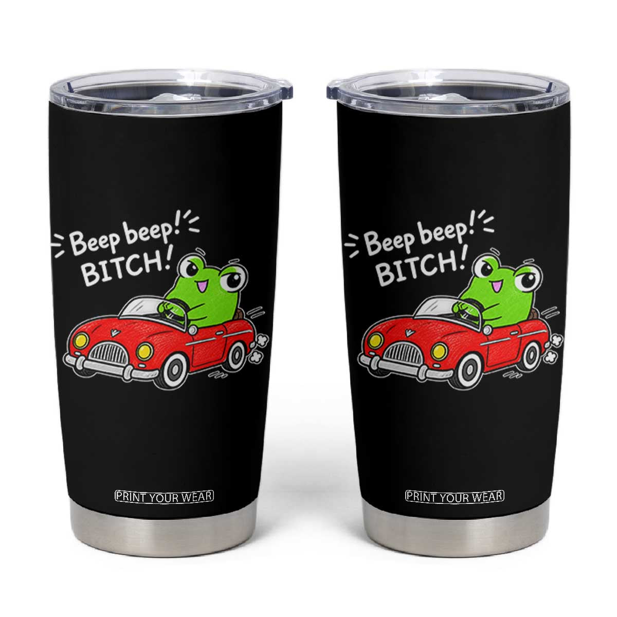 Beep Beep Frog Tumbler Cup Funny Driving Frog Red Convertible Car Graphic TS10 Black Print Your Wear