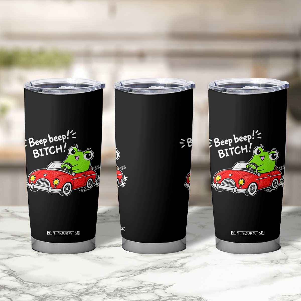 Beep Beep Frog Tumbler Cup Funny Driving Frog Red Convertible Car Graphic TS10 Print Your Wear