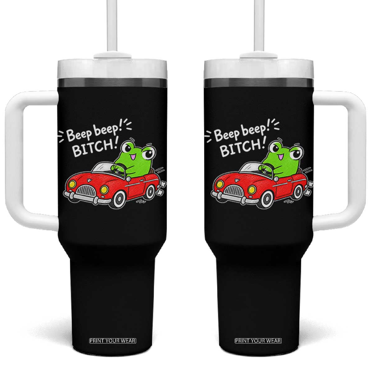 Beep Beep Frog Tumbler With Handle Funny Driving Frog Red Convertible Car Graphic TS10 One Size: 40 oz Black Print Your Wear