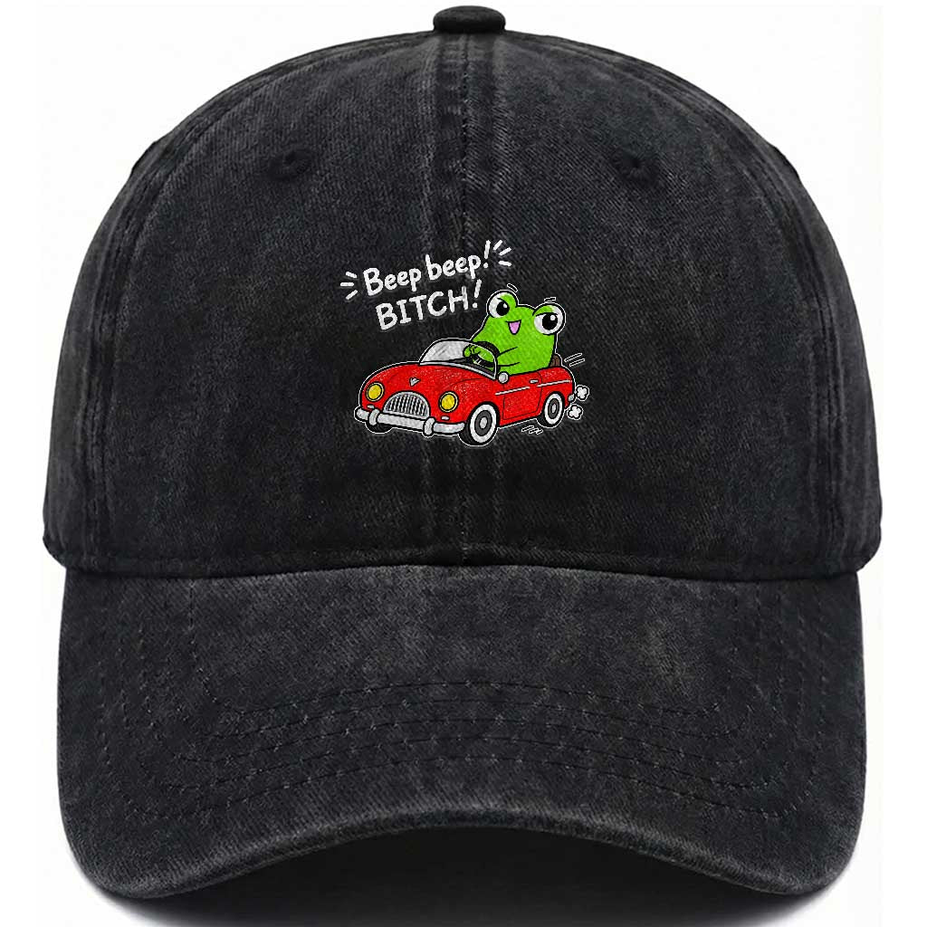 Beep Beep Frog Washed Cotton Baseball Cap Funny Driving Frog Red Convertible Car Graphic TS10 Print Your Wear