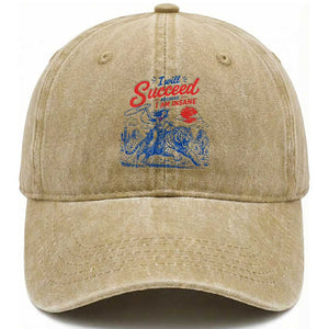 I Will Succeed Because I Am Insane Cowgirl Riding Tiger Vintage Graphic Washed Cotton Baseball Cap TS10 Print Your Wear