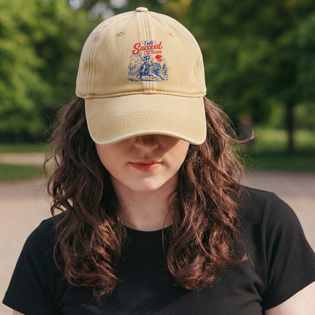 I Will Succeed Because I Am Insane Cowgirl Riding Tiger Vintage Graphic Washed Cotton Baseball Cap TS10 Print Your Wear
