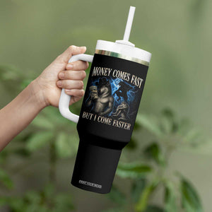 Funny Alpha Wolf Meme Tumbler With Handle Vintage Bootleg Graphic Money Comes Fast But I Come Faster TS10 Print Your Wear