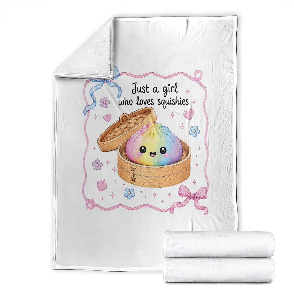 Just A Girl Who Loves Squishies Throw Blanket Cute Dumpling Graphic Coquette Bow Girls TS10 White Print Your Wear