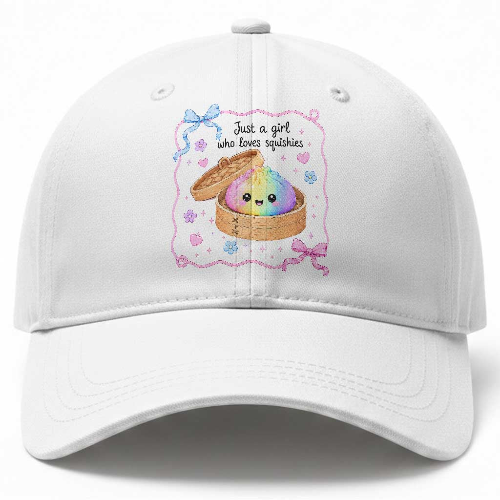 Just A Girl Who Loves Squishies Baseball Cap Cute Dumpling Graphic Coquette Bow Girls TS10 Print Your Wear