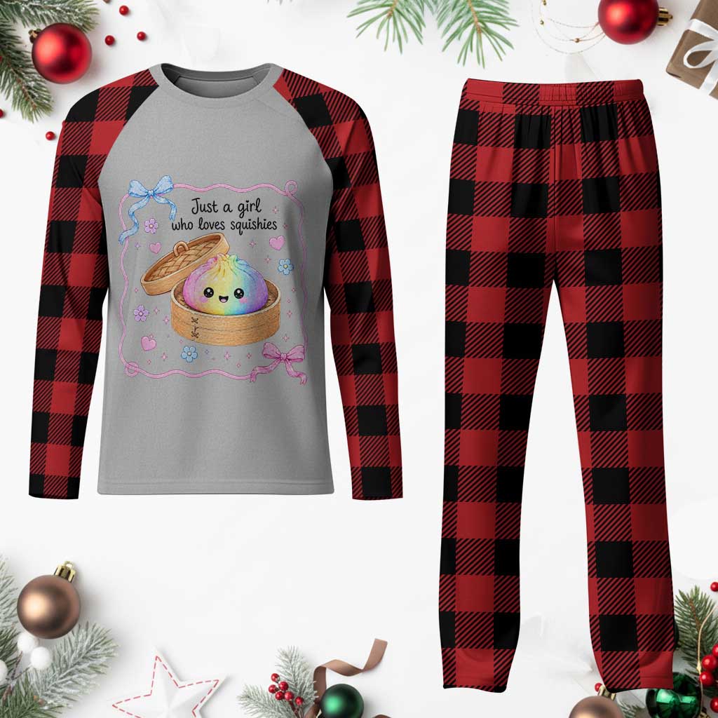 Just A Girl Who Loves Squishies Plaid Pajama Set Cute Dumpling Graphic Coquette Bow Girls TS10 Buffalo Plaid Print Your Wear