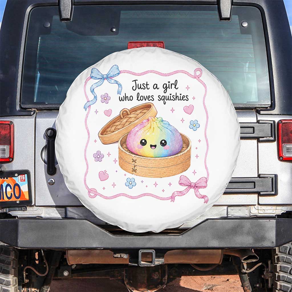 Just A Girl Who Loves Squishies Spare Tire Cover Cute Dumpling Graphic Coquette Bow Girls TS10 No hole White Print Your Wear