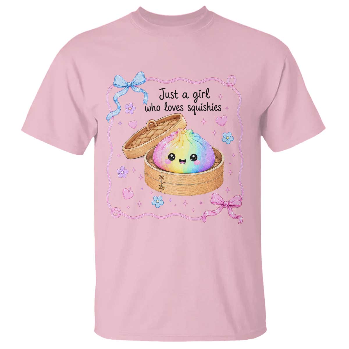 Just A Girl Who Loves Squishies T Shirt Cute Dumpling Graphic Coquette Bow Girls TS10 Light Pink Print Your Wear