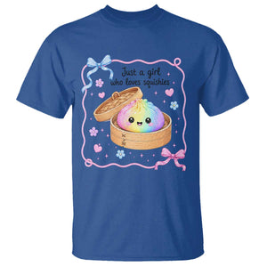 Just A Girl Who Loves Squishies T Shirt Cute Dumpling Graphic Coquette Bow Girls TS10 Royal Blue Print Your Wear