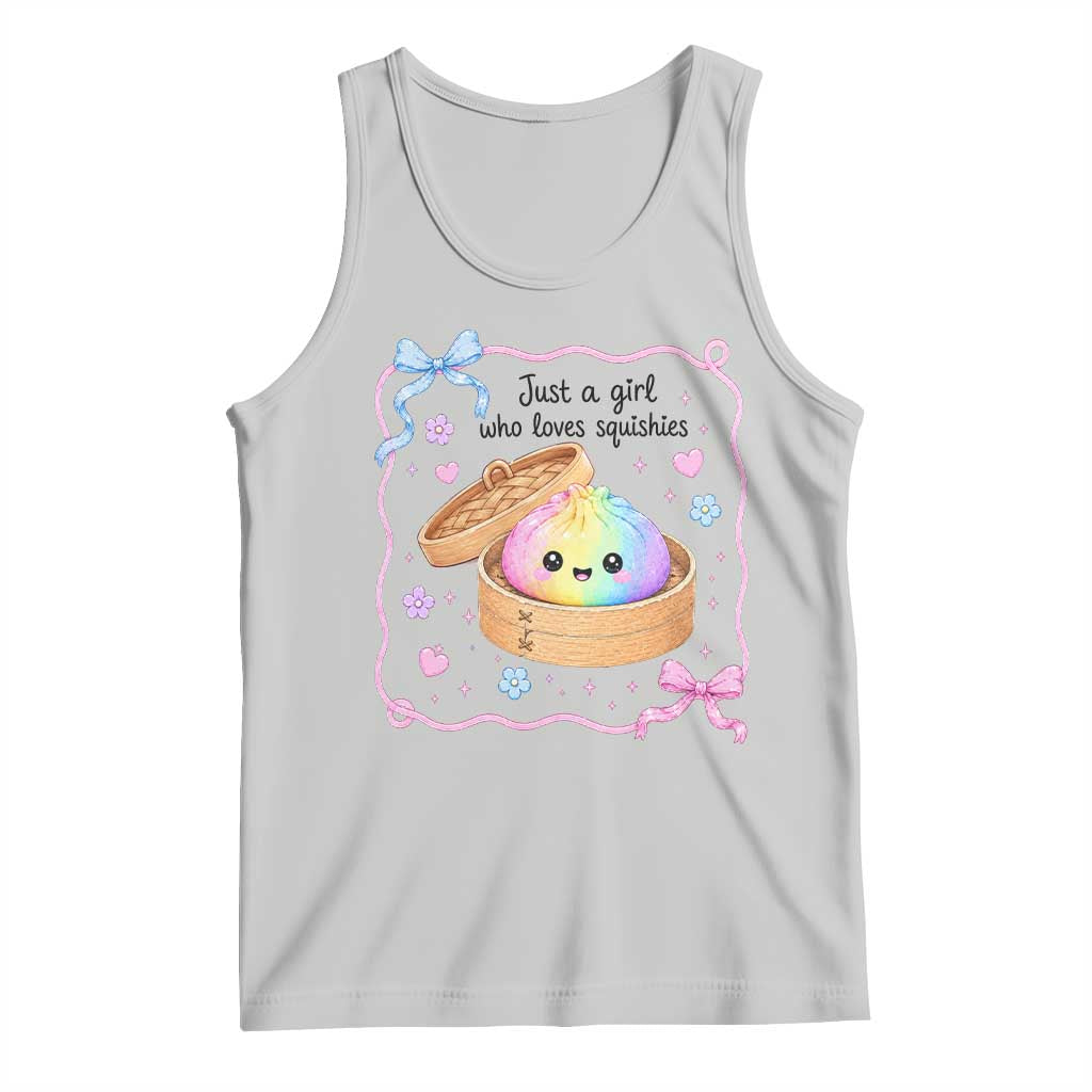 Just A Girl Who Loves Squishies Tank Top Cute Dumpling Graphic Coquette Bow Girls TS10 Ash Print Your Wear