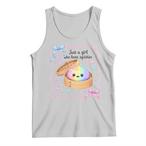 Just A Girl Who Loves Squishies Tank Top Cute Dumpling Graphic Coquette Bow Girls TS10 Ash Print Your Wear