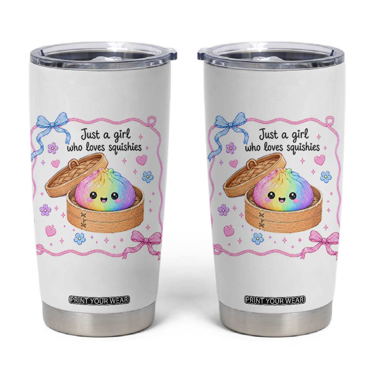 Just A Girl Who Loves Squishies Tumbler Cup Cute Dumpling Graphic Coquette Bow Girls TS10 White Print Your Wear
