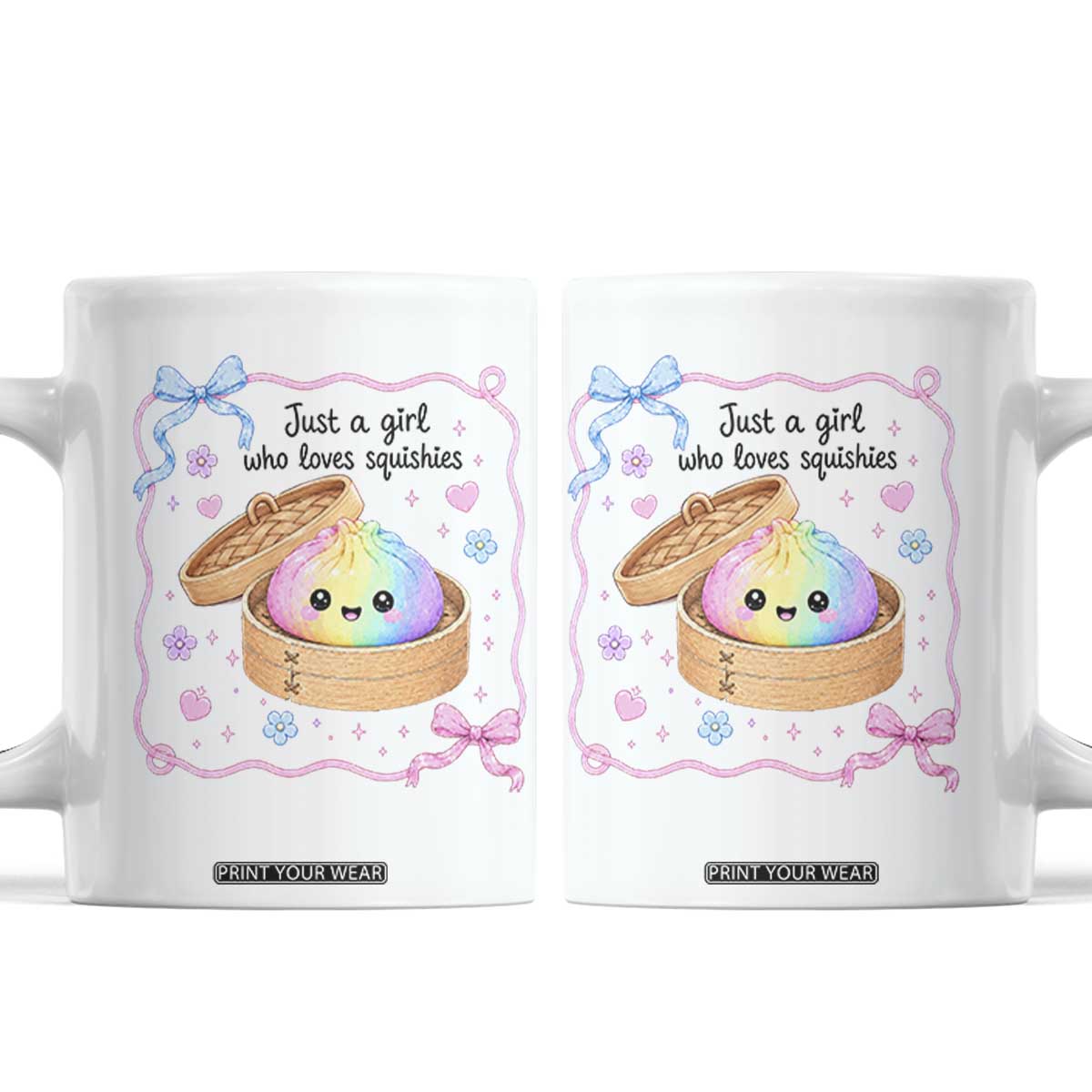 Just A Girl Who Loves Squishies Coffee Mug Cute Dumpling Graphic Coquette Bow Girls TS10 White Print Your Wear