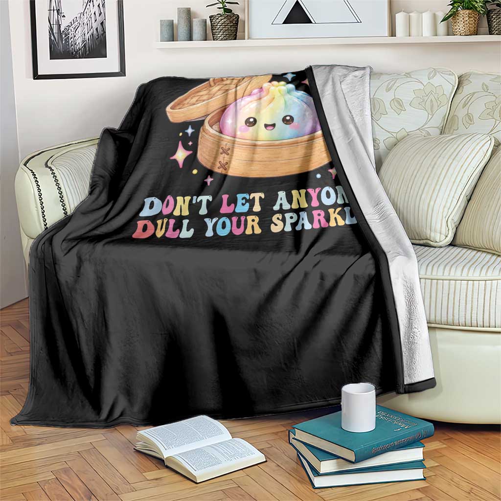 Dont Let Anyone Dull Your Sparkle Cute Rainbow Dumpling Squishy Graphic Throw Blanket