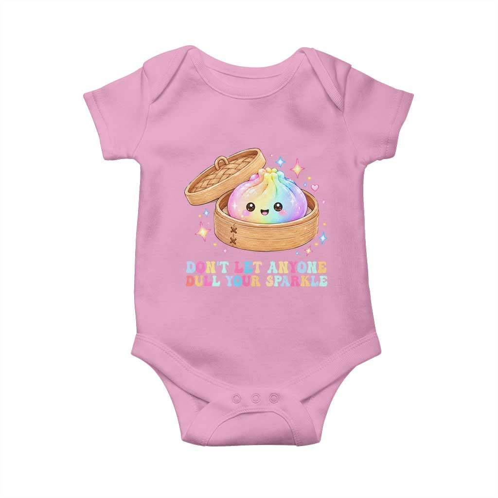 Dont Let Anyone Dull Your Sparkle Cute Rainbow Dumpling Squishy Graphic Baby Onesie TS10 Light Pink Print Your Wear