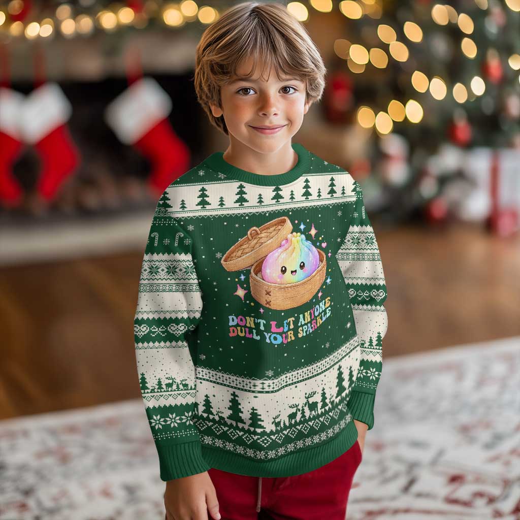 Dont Let Anyone Dull Your Sparkle Cute Rainbow Dumpling Squishy Graphic Ugly Christmas Sweater TS10 Forest Green Beige Print Your Wear