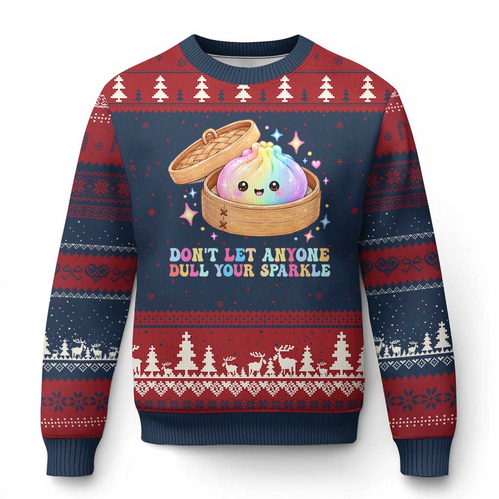 Dont Let Anyone Dull Your Sparkle Cute Rainbow Dumpling Squishy Graphic Ugly Christmas Sweater TS10 Navy Red Print Your Wear