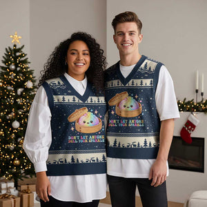 Dont Let Anyone Dull Your Sparkle Cute Rainbow Dumpling Squishy Graphic V-Neck Knit Sweater Vest TS10 Navy Beige Print Your Wear