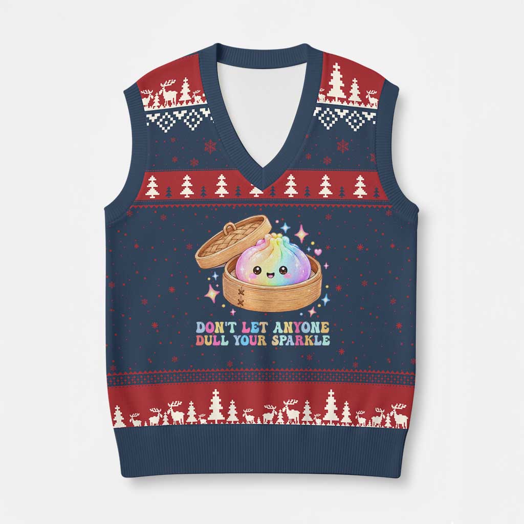 Dont Let Anyone Dull Your Sparkle Cute Rainbow Dumpling Squishy Graphic V-Neck Knit Sweater Vest TS10 Navy Red Print Your Wear
