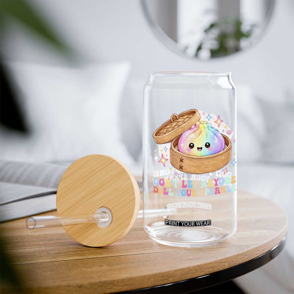 Dont Let Anyone Dull Your Sparkle Cute Rainbow Dumpling Squishy Graphic Glass Can
