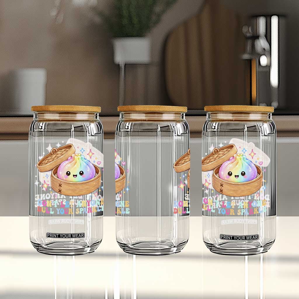 Dont Let Anyone Dull Your Sparkle Cute Rainbow Dumpling Squishy Graphic Glass Can