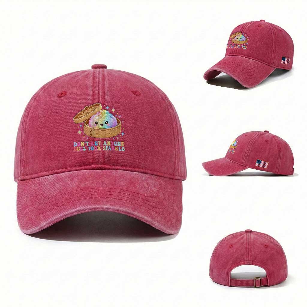 Dont Let Anyone Dull Your Sparkle Cute Rainbow Dumpling Squishy Graphic Washed Cotton Baseball Cap