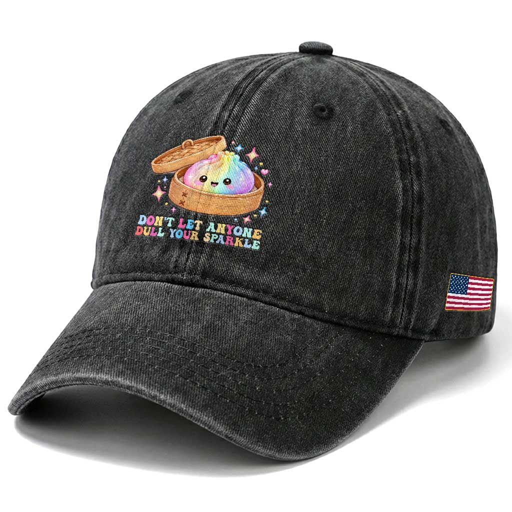 Dont Let Anyone Dull Your Sparkle Cute Rainbow Dumpling Squishy Graphic Washed Cotton Baseball Cap