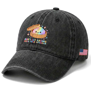 Dont Let Anyone Dull Your Sparkle Cute Rainbow Dumpling Squishy Graphic Washed Cotton Baseball Cap