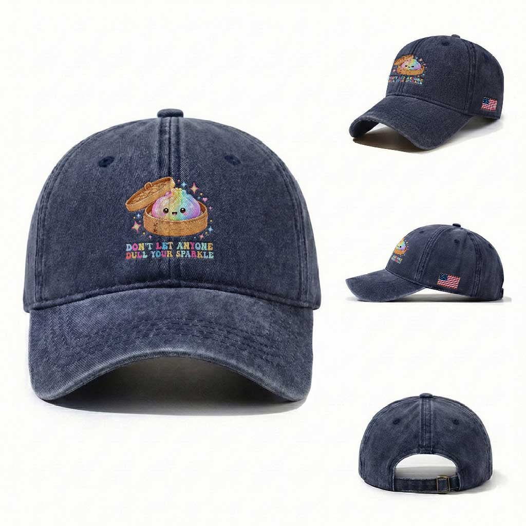 Dont Let Anyone Dull Your Sparkle Cute Rainbow Dumpling Squishy Graphic Washed Cotton Baseball Cap