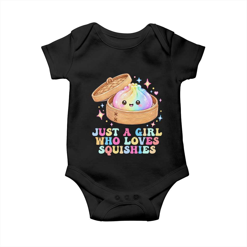 Just A Girl Who Loves Squishies Baby Onesie Cute Rainbow Dumpling Squishy Graphic TS10 Black Print Your Wear