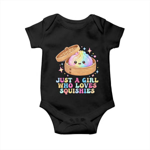 Just A Girl Who Loves Squishies Baby Onesie Cute Rainbow Dumpling Squishy Graphic TS10 Black Print Your Wear