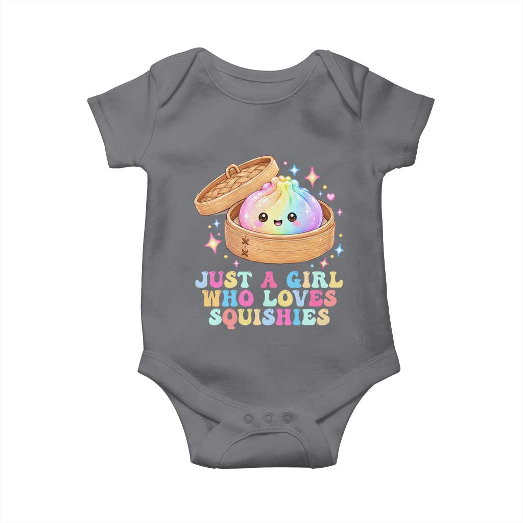 Just A Girl Who Loves Squishies Baby Onesie Cute Rainbow Dumpling Squishy Graphic TS10 Charcoal Print Your Wear