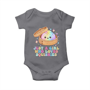 Just A Girl Who Loves Squishies Baby Onesie Cute Rainbow Dumpling Squishy Graphic TS10 Charcoal Print Your Wear