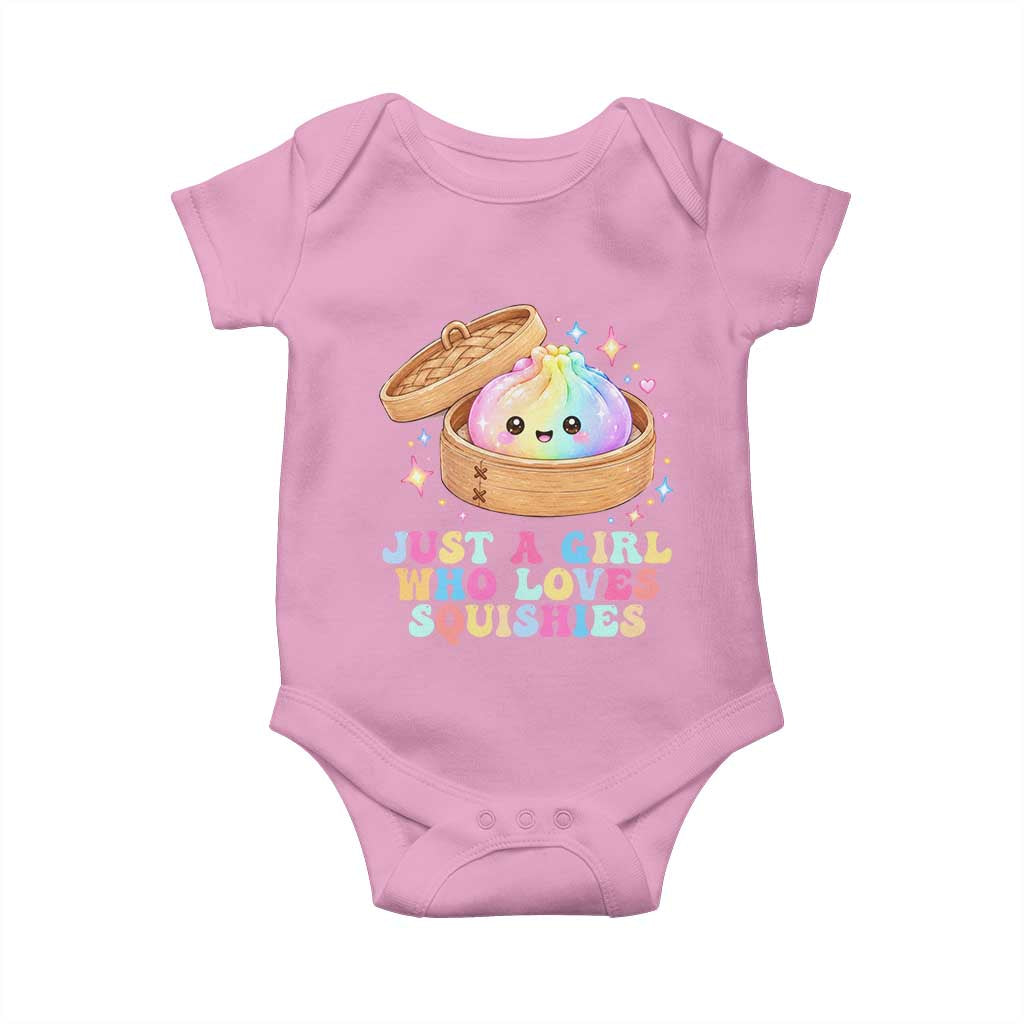 Just A Girl Who Loves Squishies Baby Onesie Cute Rainbow Dumpling Squishy Graphic TS10 Light Pink Print Your Wear