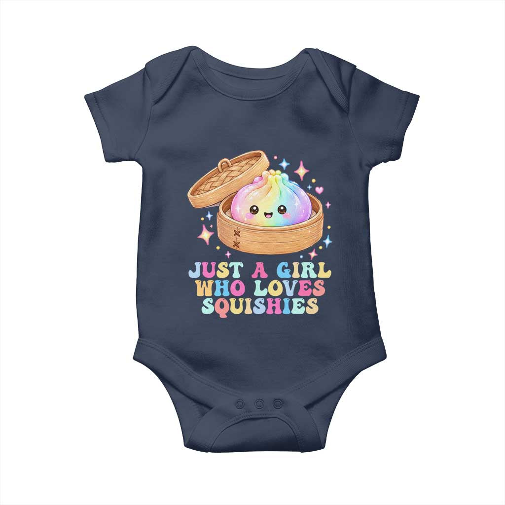 Just A Girl Who Loves Squishies Baby Onesie Cute Rainbow Dumpling Squishy Graphic TS10 Navy Print Your Wear