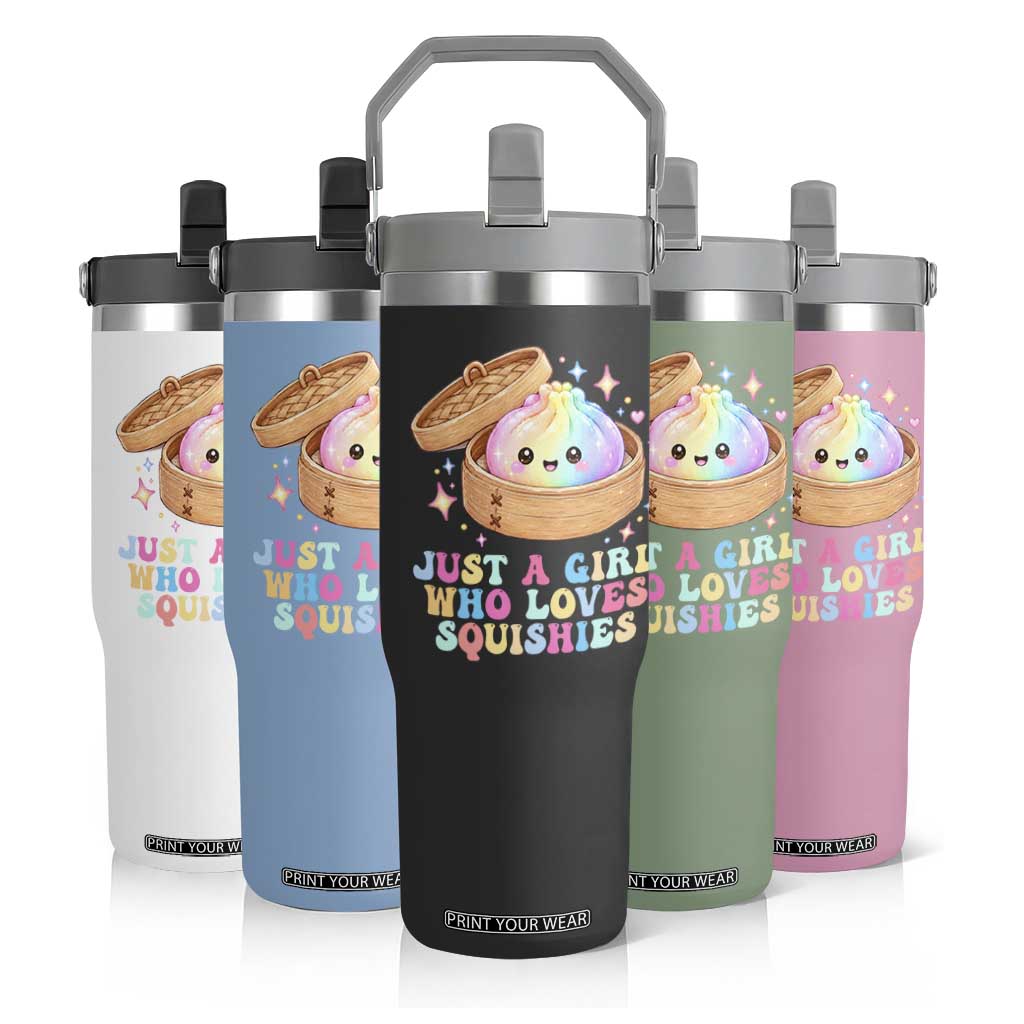Just A Girl Who Loves Squishies Flip Straw Tumbler Cute Rainbow Dumpling Squishy Graphic